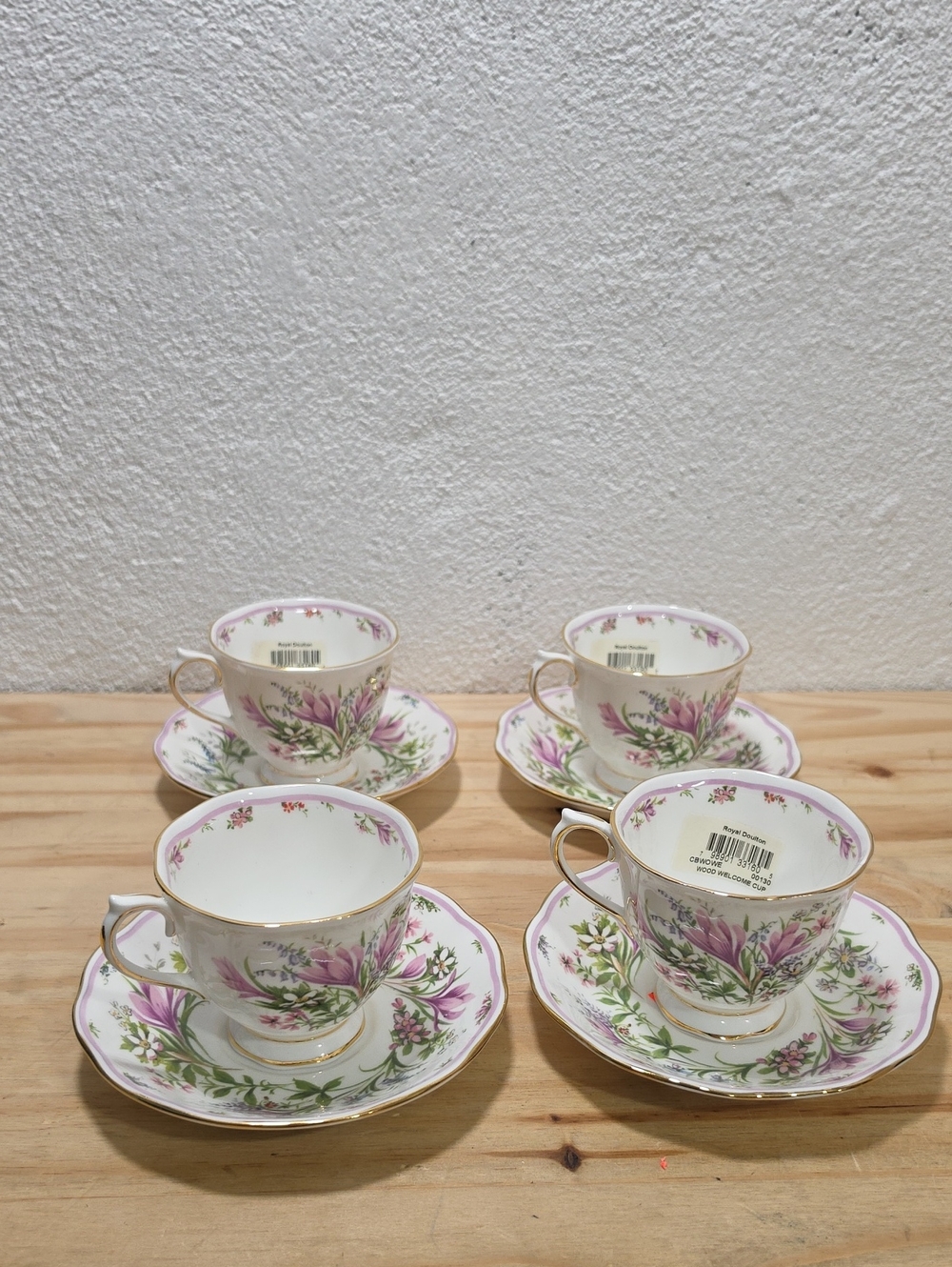 Vintage Royal Albert Woodland Welcome Teacups & Saucers Set of 4
